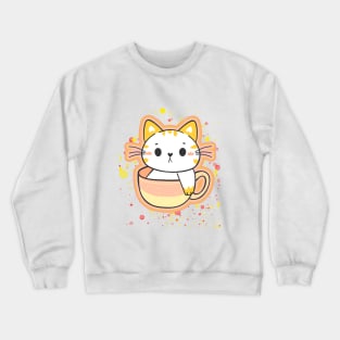 Adorable cat sitting in a coffee cup Crewneck Sweatshirt